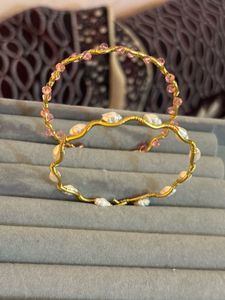 Delicate Gold Wire Bangles with Pearls