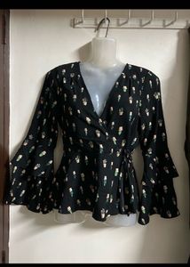 Cute Cactus Print Wrap Top