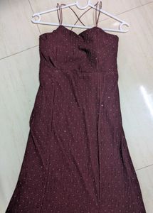 Sparkly Maroon Strappy Midi Dress