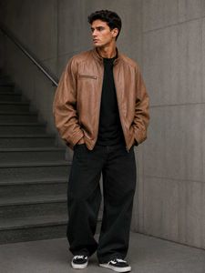 Men's Brown Faux Leather Jacket