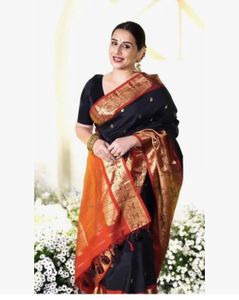 Elegant Black &amp; Orange Silk Saree