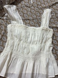 H&amp;M White Smocked Top