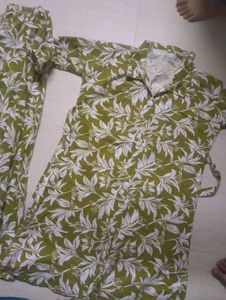 Olive Green Leaf Print Co-ord Set