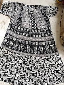 Black And White Jaipuri print Frock