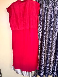 Red Embroidered Kurti With Pure Chiffon Dupatta