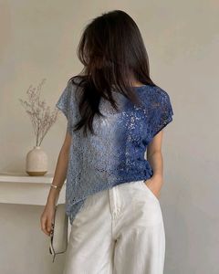 Chic Blue Crochet Knit Top