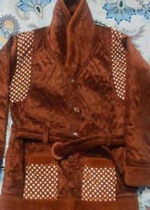 Brown Velvet Robe with Polka Dots