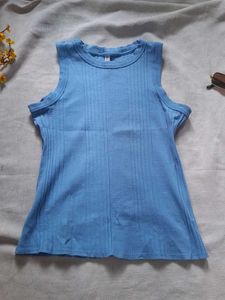 Blue Ribbed Sleeveless Tank Top