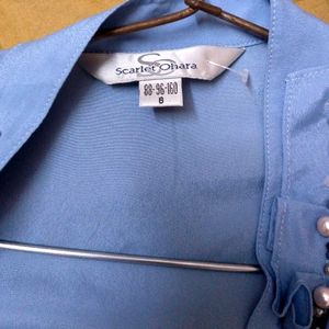 Blue Ruffled Button-Up Shirt