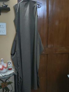 Stylish Olive Green long winter Gown overlapping