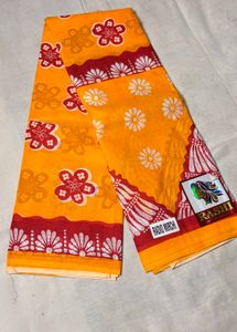 Yellow Red Mulmul Cotton Saree