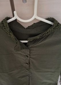 Stylish Olive Green Top with Black Floral Sleeves