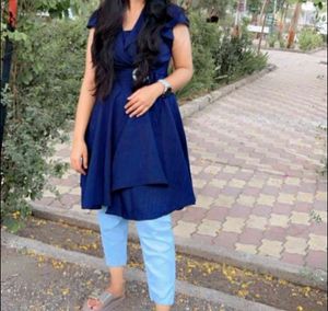 Stylish Navy Blue Wrap Dress  with inner 👗