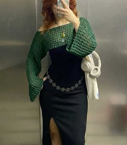 Chic Green Crochet Off-Shoulder Top