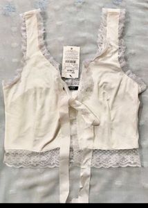 White Lace Trim Tie-Front Cami Top