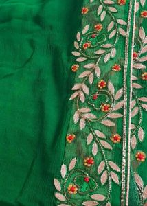 Green Gottapatti with embroidery work saree