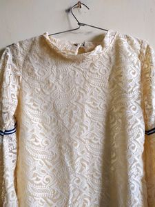 Elegant Cream Lace Bell-Sleeve Top
