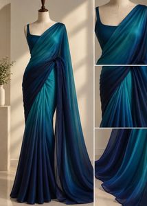 Shimmering Teal Ombre Ready to wear saree