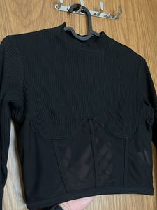 Black Ribbed Mesh Corset Top