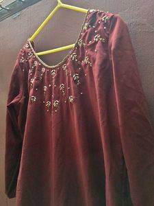 Maroon Embroidered Kurta