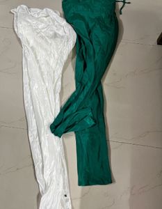 New Green & White Shiny Silk Pants Set
