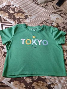 Green Tokyo Love Graphic crop top