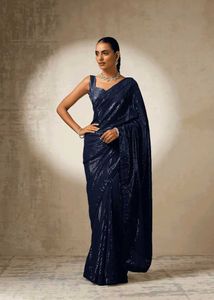 Elegant Midnight Blue Sequin Saree
