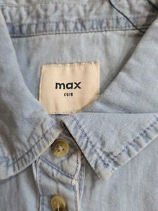 Light Wash Denim Ruffle Shirt