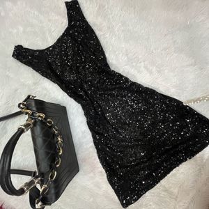 Sparkly Black Sequin Mini Dress