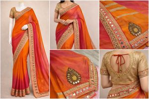 Orange & Pink Designer Party Wear Saree