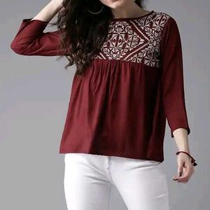 Embroidered Maroon Tunic Top