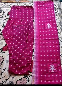 Vibrant Pink Printed cotton pant and Dupatta set