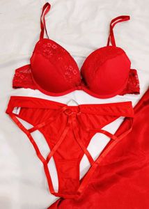 beautiful satin red lingerie set 👍