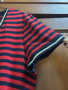 TH Red and Black Striped V-Neck Dress