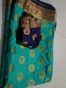 Elegant Teal &amp; Gold Banarasi Silk Saree