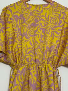 V-Neck Tropical Print Mini Dress