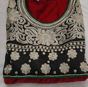 Red Anarkali Kurta with Embellished Yoke