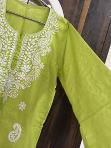 Lime Green Embroidered Kurta
