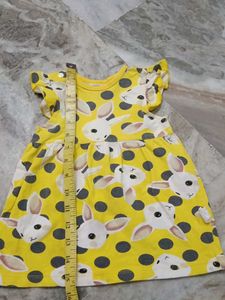 Cute Bunny Print Yellow Dress