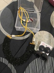 Elegant Black Beaded Necklace & Earrings Set