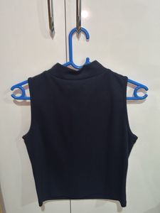 Dark blue Zip-Up Mock Neck Sleeveless Top