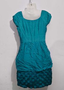 Teal Ruched &amp; Woven Dress