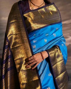 Stunning Blue &amp; Gold Silk Saree