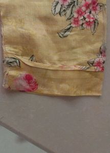 Yellow Floral Print Kurta with Mirror Work