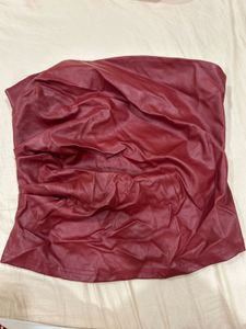 Women's Burgundy Faux Leather Tube Top