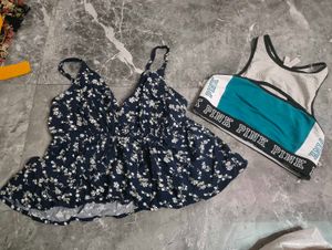 Floral Tank Top &amp; Pink Sports Bra Set