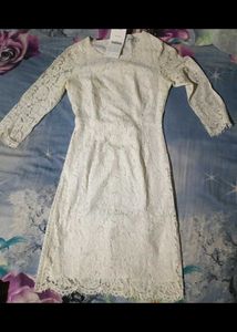 Elegant White Lace Midi Dress (size : xl)