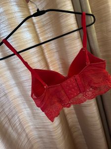 Red Lace Trim Push-Up Bra