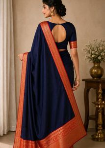 Elegant Navy Blue &amp; Red Saree excellent condition