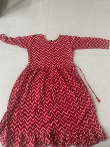 Red Chevron Print Anarkali Kurta